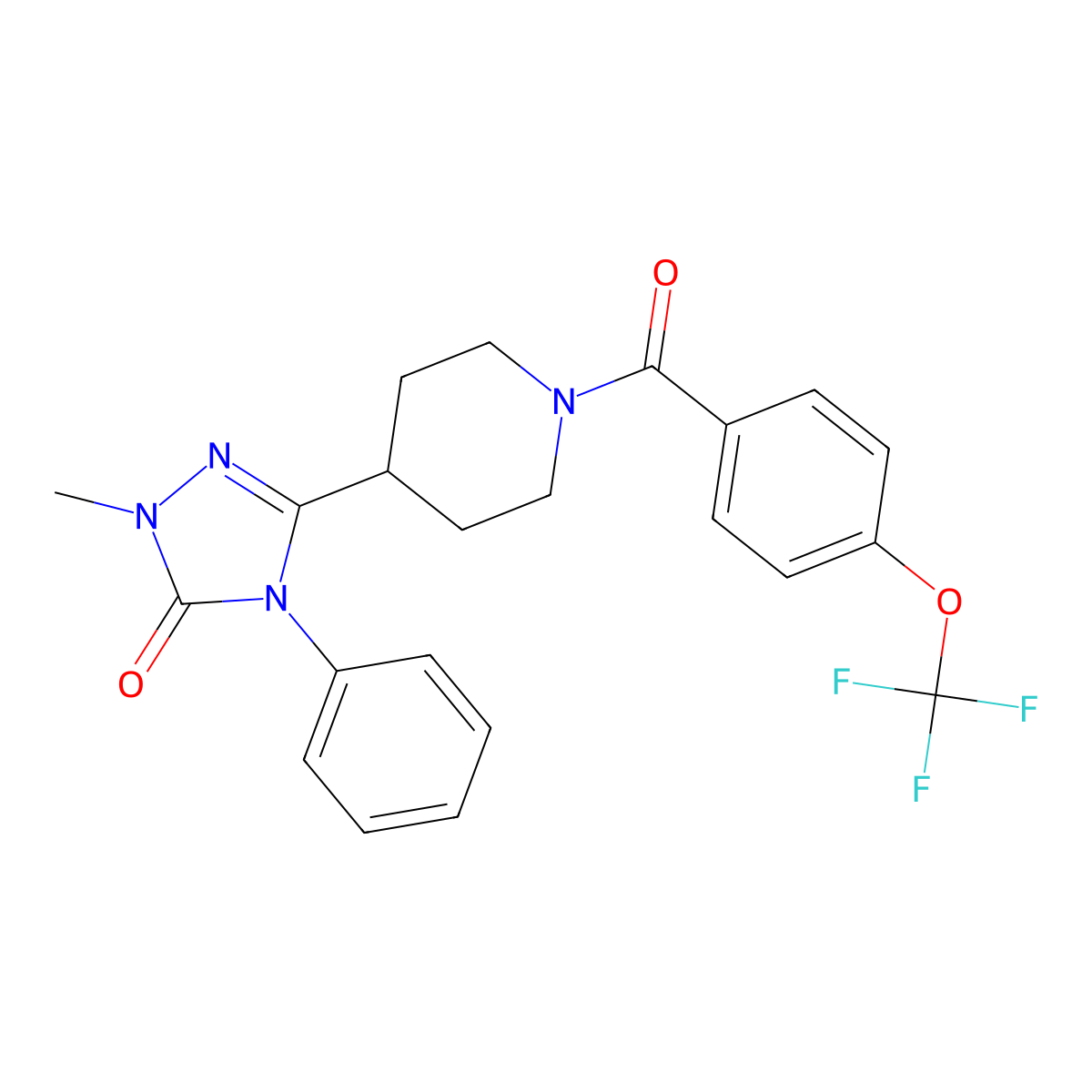 1-methyl-4-phenyl-3-{1-[4-(trifluoromethoxy)benzoyl]piperidin-4-yl}-4,5-dihydro-1H-1,2,4-triazol-5-one molecular structure, CAS 1421443-67-5