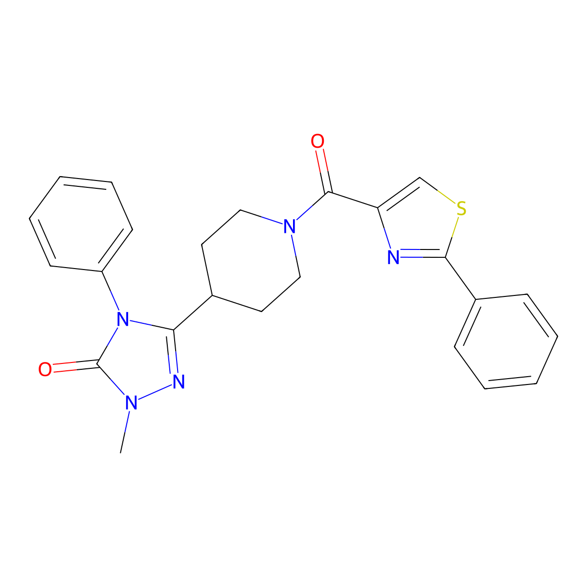 1-methyl-4-phenyl-3-(1-(2-phenylthiazole-4-carbonyl)piperidin-4-yl)-1H-1,2,4-triazol-5(4H)-one molecular structure, CAS 1421443-69-7