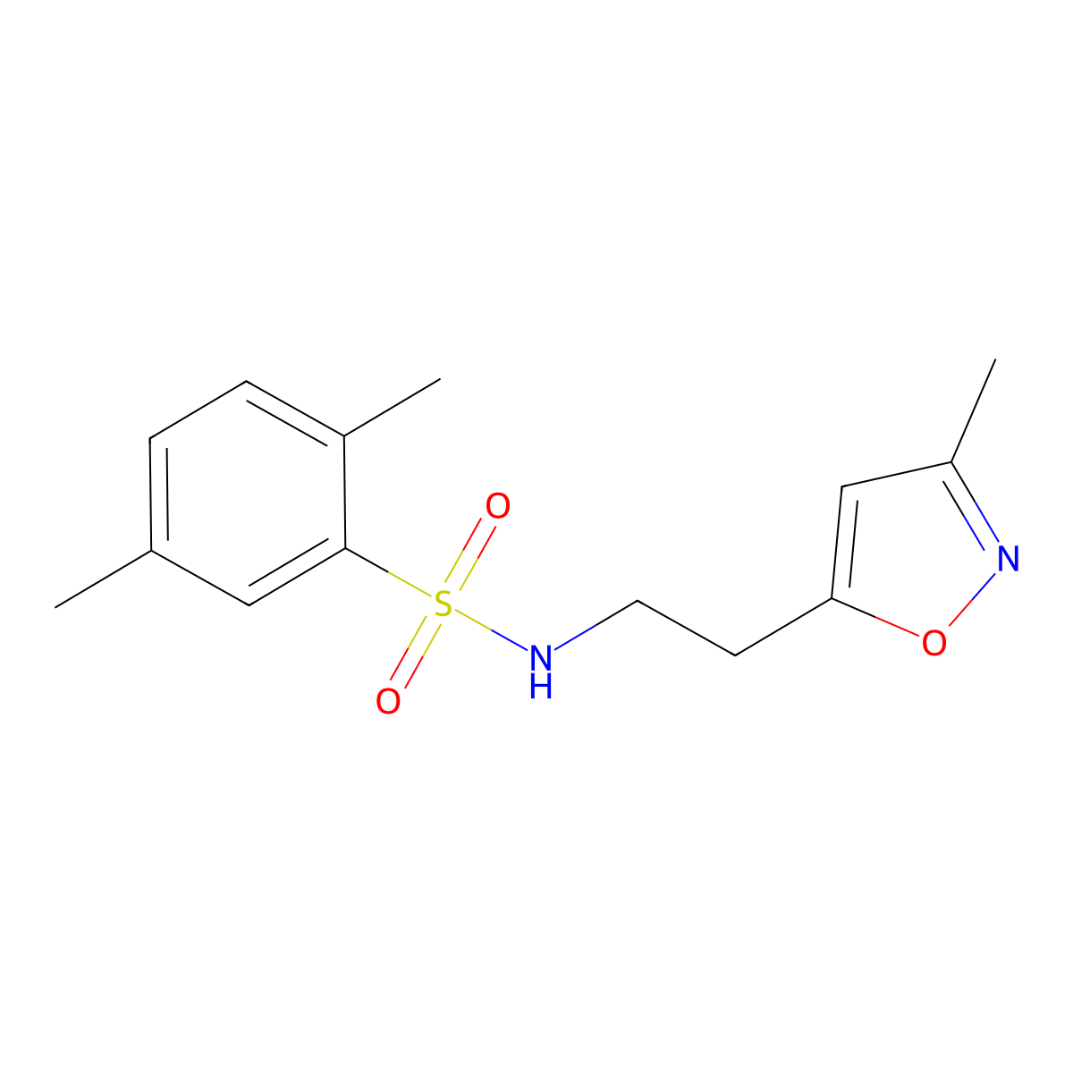 2,5-dimethyl-N-(2-(3-methylisoxazol-5-yl)ethyl)benzenesulfonamide molecular structure, CAS 1421443-76-6