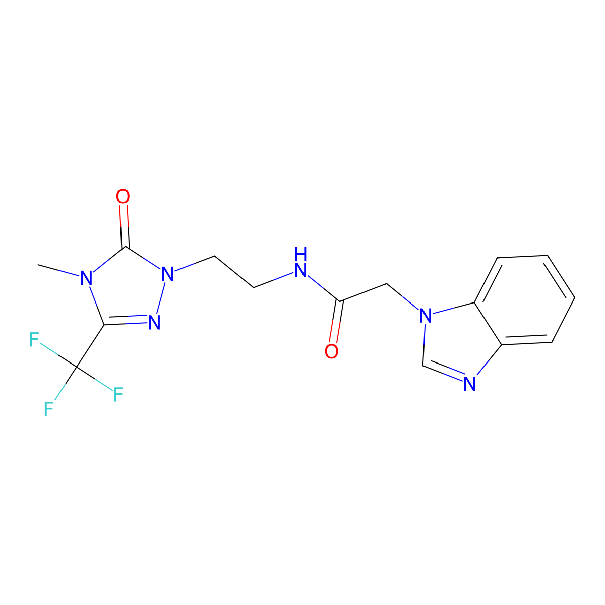 2-(1H-benzo[d]imidazol-1-yl)-N-(2-(4-methyl-5-oxo-3-(trifluoromethyl)-4,5-dihydro-1H-1,2,4-triazol-1-yl)ethyl)acetamide molecular structure, CAS 1421443-77-7