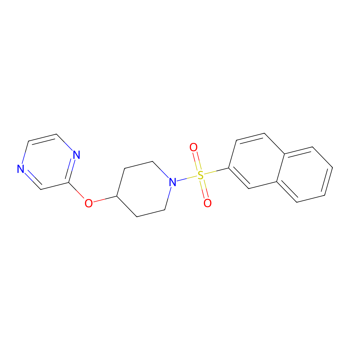 2-((1-(Naphthalen-2-ylsulfonyl)piperidin-4-yl)oxy)pyrazine molecular structure, CAS 1421443-80-2