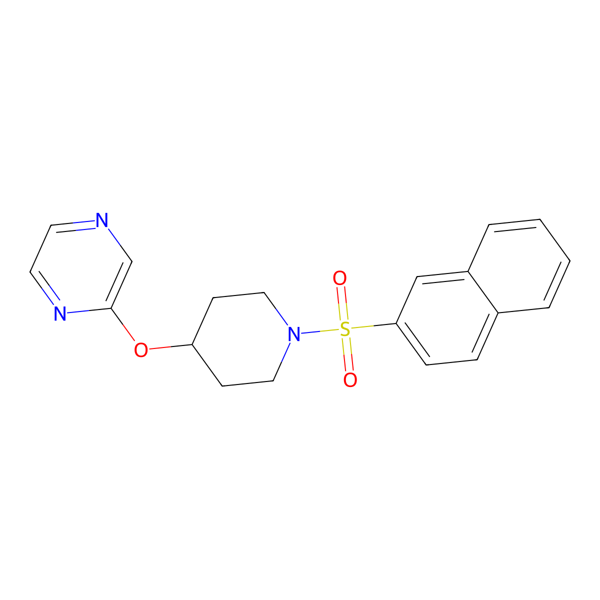 2-((1-(Naphthalen-2-ylsulfonyl)piperidin-4-yl)oxy)pyrazine molecular structure, CAS 1421443-80-2