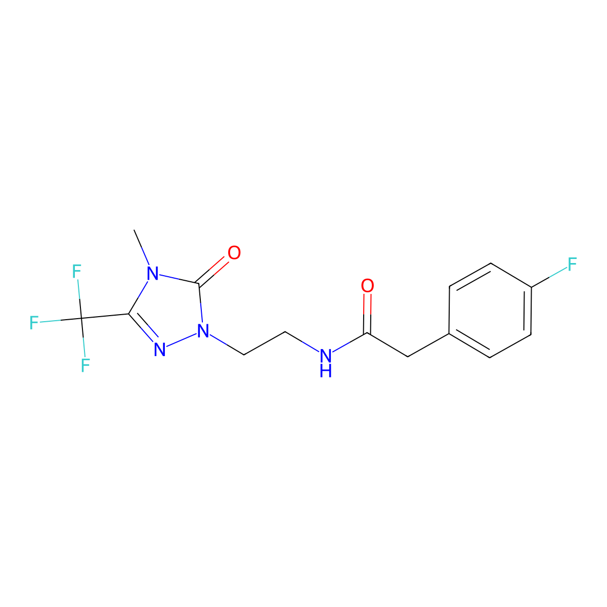 2-(4-fluorophenyl)-N-{2-[4-methyl-5-oxo-3-(trifluoromethyl)-4,5-dihydro-1H-1,2,4-triazol-1-yl]ethyl}acetamide molecular structure, CAS 1421443-84-6
