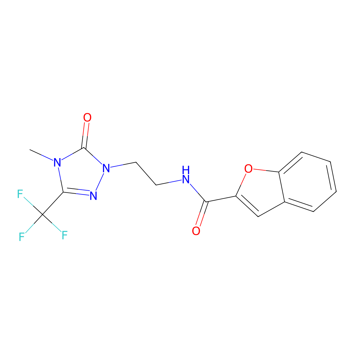 N-(2-(4-methyl-5-oxo-3-(trifluoromethyl)-4,5-dihydro-1H-1,2,4-triazol-1-yl)ethyl)benzofuran-2-carboxamide molecular structure, CAS 1421443-89-1