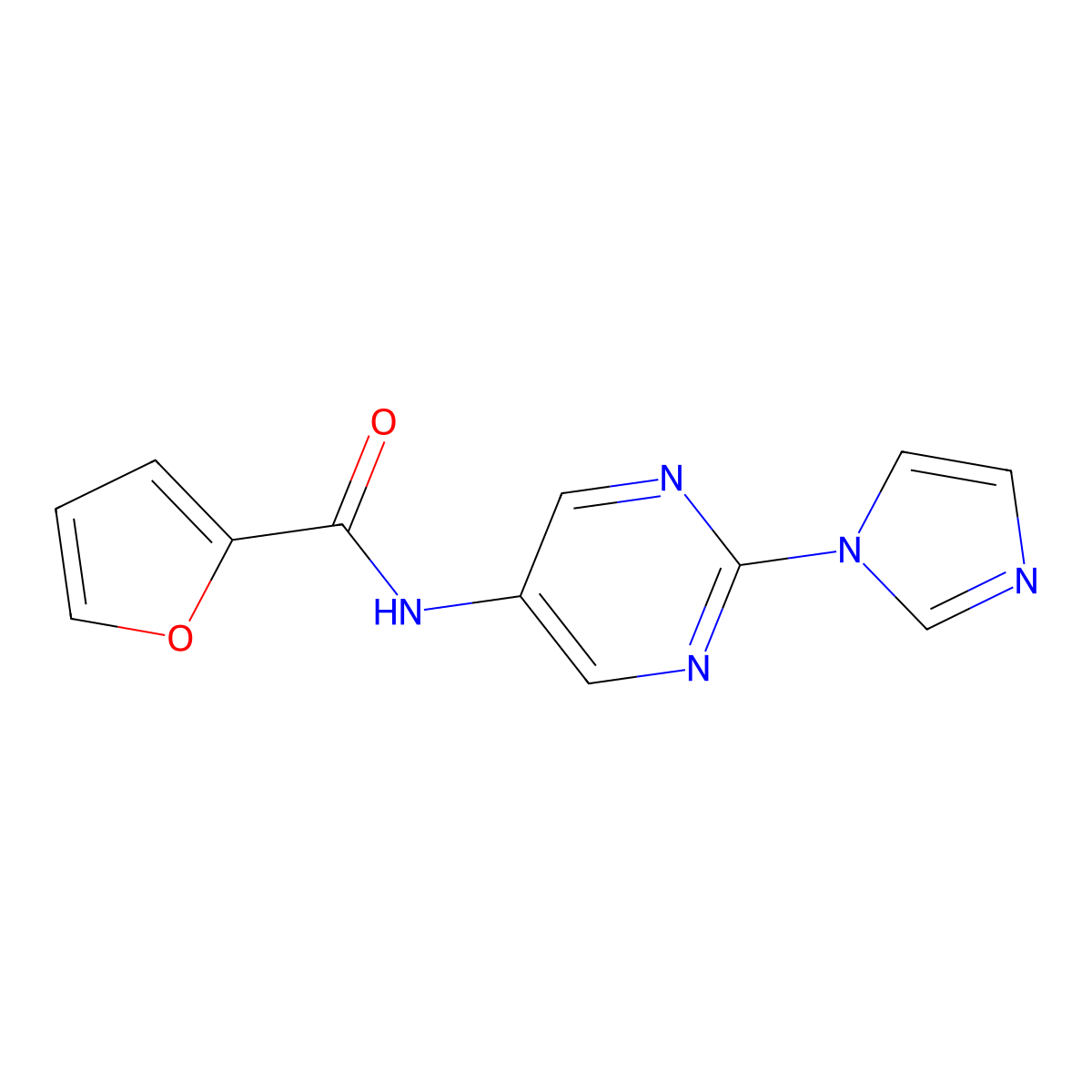 N-(2-(1H-imidazol-1-yl)pyrimidin-5-yl)furan-2-carboxamide molecular structure, CAS 1421443-91-5