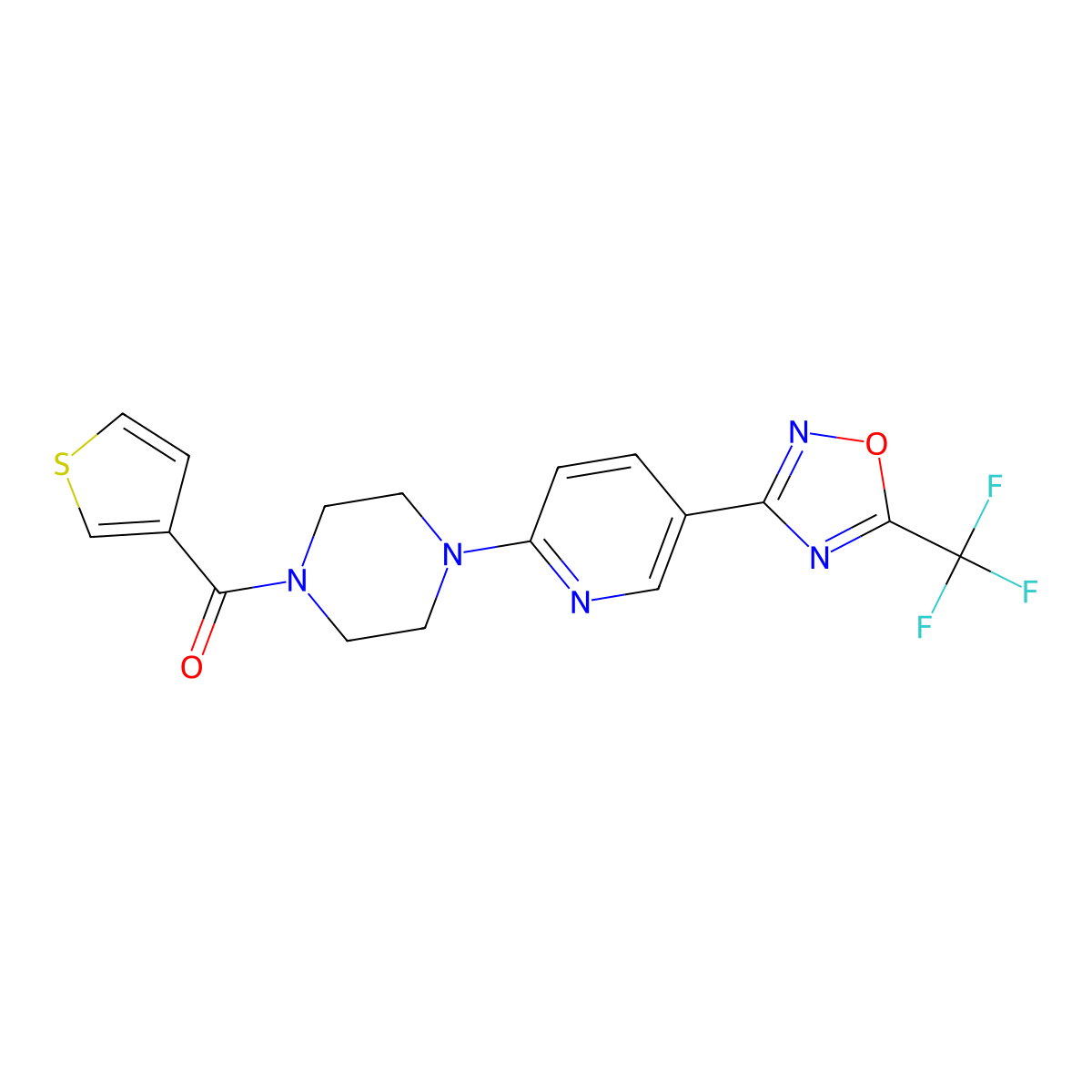 Thiophen-3-yl(4-(5-(5-(trifluoromethyl)-1,2,4-oxadiazol-3-yl)pyridin-2-yl)piperazin-1-yl)methanone molecular structure, CAS 1421443-98-2