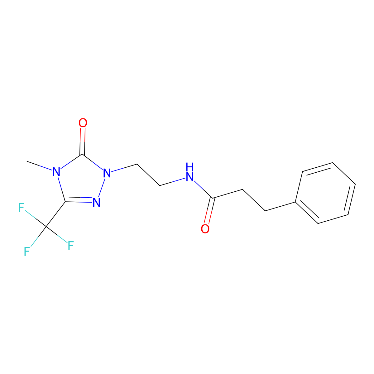 N-{2-[4-methyl-5-oxo-3-(trifluoromethyl)-4,5-dihydro-1H-1,2,4-triazol-1-yl]ethyl}-3-phenylpropanamide molecular structure, CAS 1421444-00-9