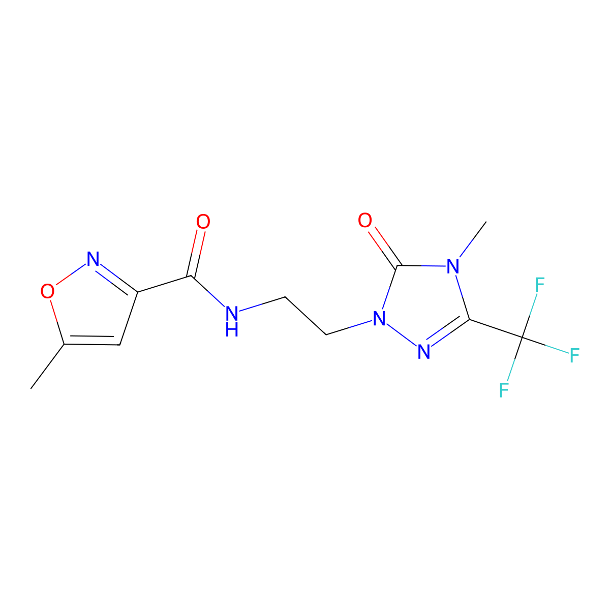 5-methyl-N-(2-(4-methyl-5-oxo-3-(trifluoromethyl)-4,5-dihydro-1H-1,2,4-triazol-1-yl)ethyl)isoxazole-3-carboxamide molecular structure, CAS 1421444-03-2