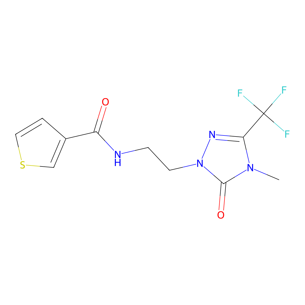 N-{2-[4-methyl-5-oxo-3-(trifluoromethyl)-4,5-dihydro-1H-1,2,4-triazol-1-yl]ethyl}thiophene-3-carboxamide molecular structure, CAS 1421444-08-7