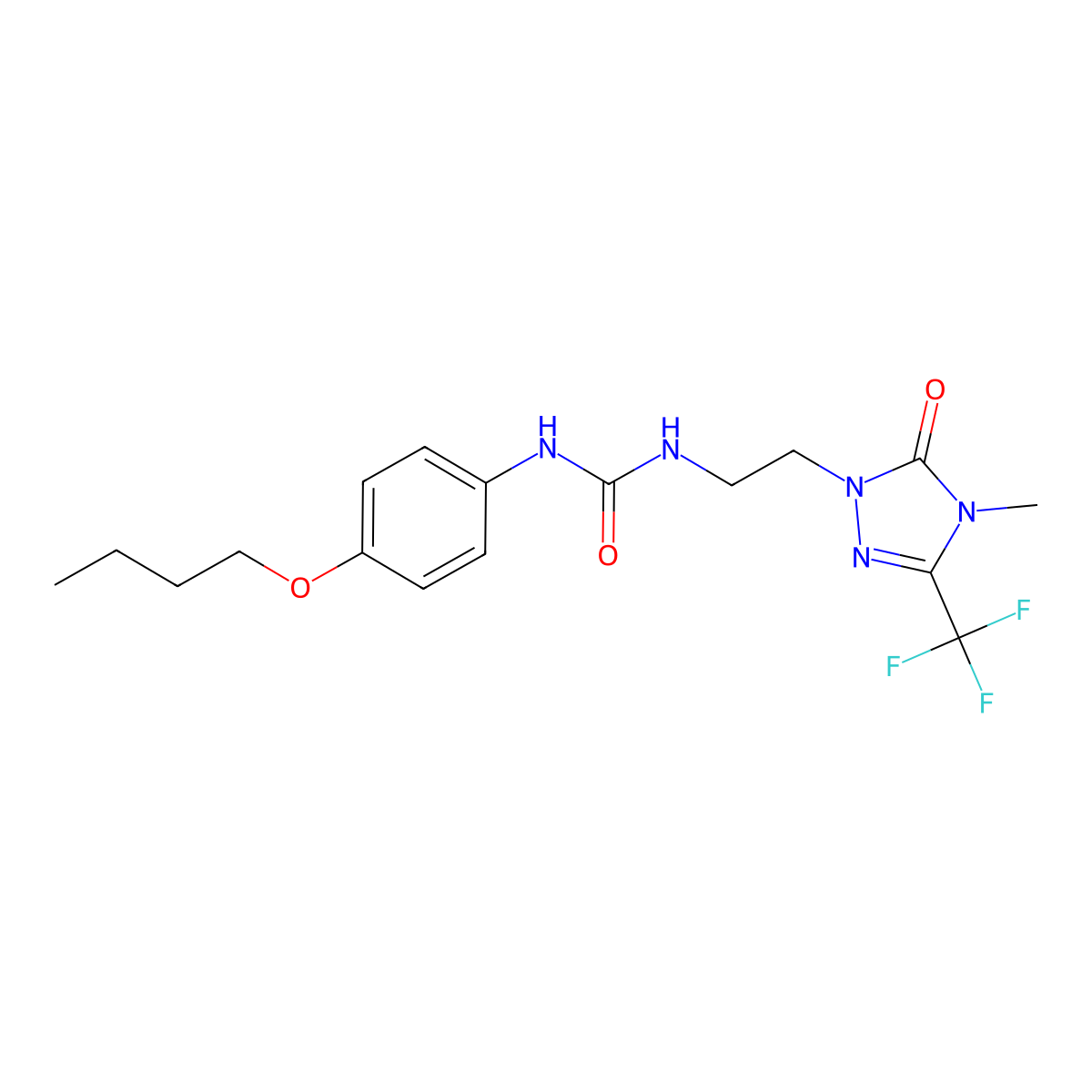 1-(4-butoxyphenyl)-3-(2-(4-methyl-5-oxo-3-(trifluoromethyl)-4,5-dihydro-1H-1,2,4-triazol-1-yl)ethyl)urea molecular structure, CAS 1421444-09-8