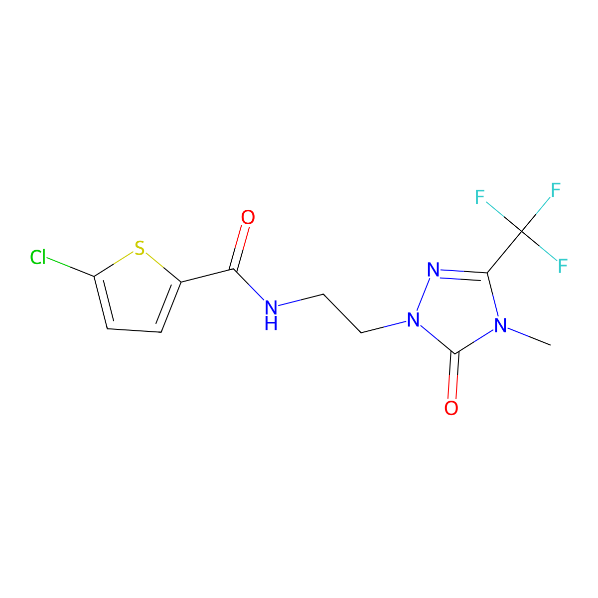 5-chloro-N-{2-[4-methyl-5-oxo-3-(trifluoromethyl)-4,5-dihydro-1H-1,2,4-triazol-1-yl]ethyl}thiophene-2-carboxamide molecular structure, CAS 1421444-14-5