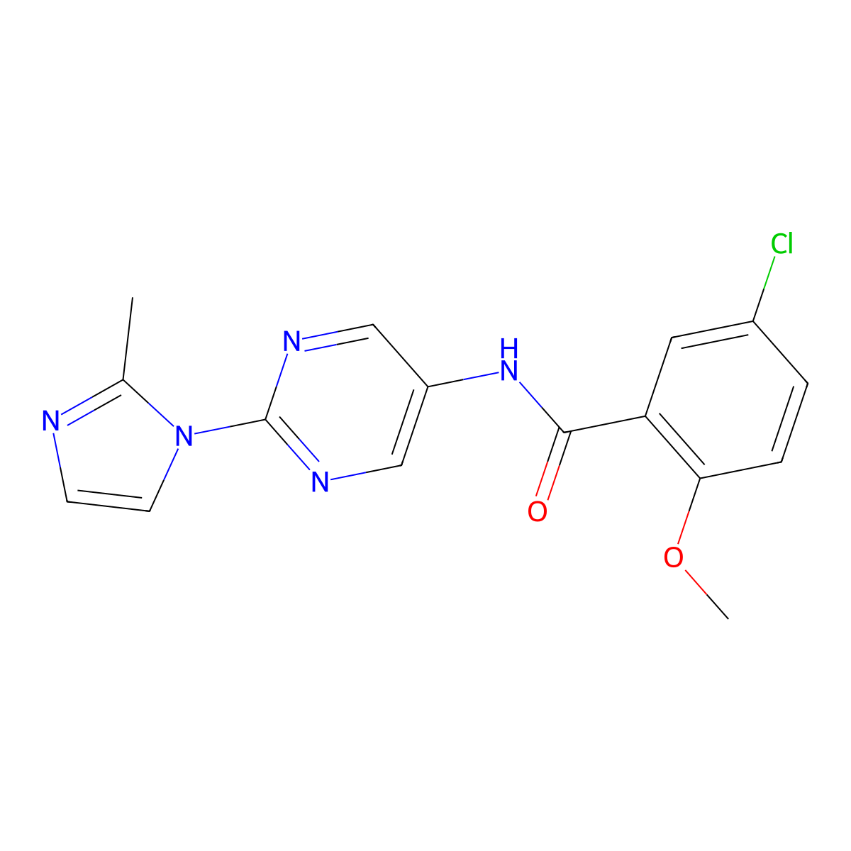 5-chloro-2-methoxy-N-(2-(2-methyl-1H-imidazol-1-yl)pyrimidin-5-yl)benzamide molecular structure, CAS 1421444-18-9