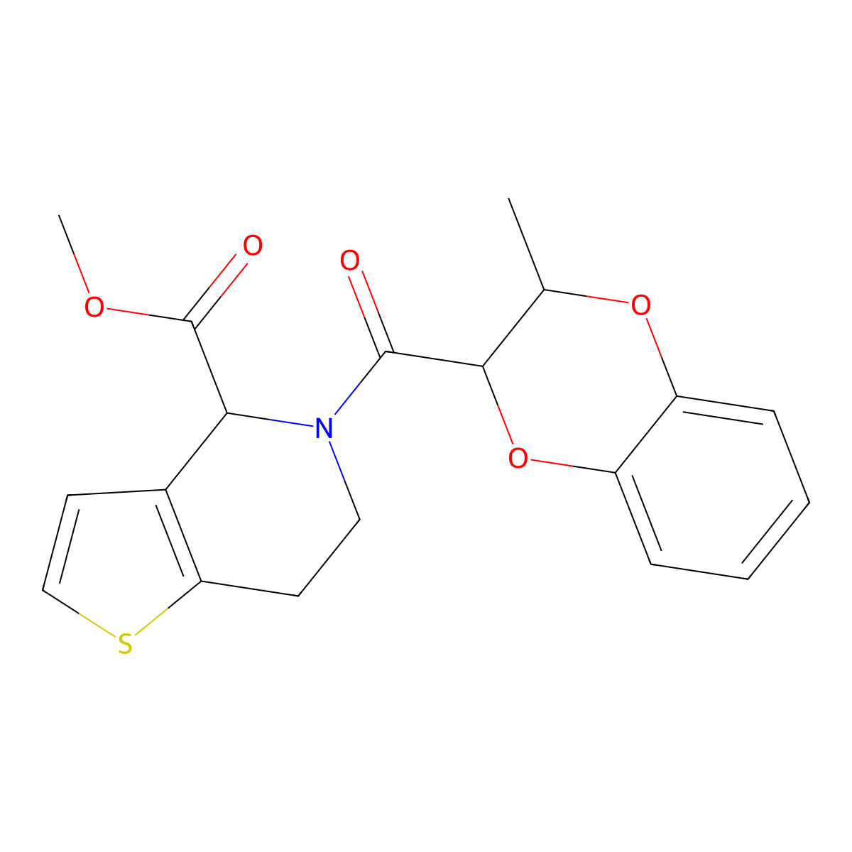 Methyl 5-(3-methyl-2,3-dihydrobenzo[b][1,4]dioxine-2-carbonyl)-4,5,6,7-tetrahydrothieno[3,2-c]pyridine-4-carboxylate molecular structure, CAS 1421444-22-5