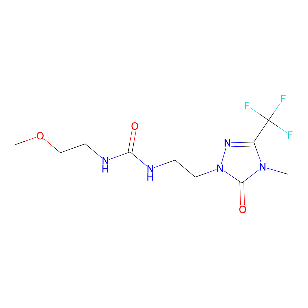 1-(2-methoxyethyl)-3-(2-(4-methyl-5-oxo-3-(trifluoromethyl)-4,5-dihydro-1H-1,2,4-triazol-1-yl)ethyl)urea molecular structure, CAS 1421444-24-7