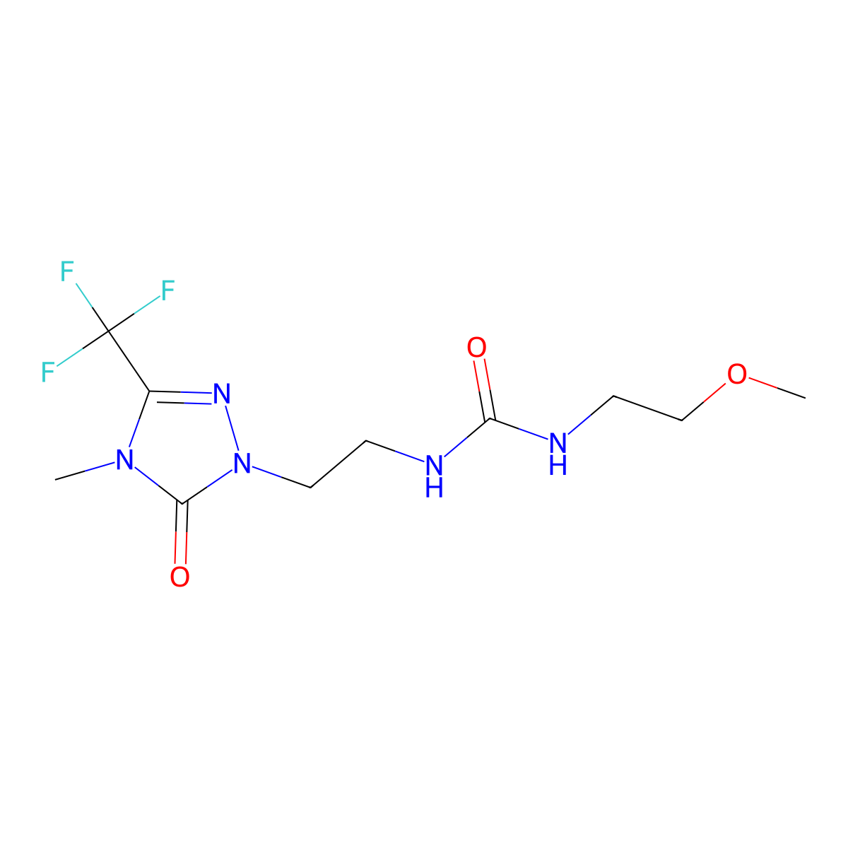 1-(2-methoxyethyl)-3-(2-(4-methyl-5-oxo-3-(trifluoromethyl)-4,5-dihydro-1H-1,2,4-triazol-1-yl)ethyl)urea molecular structure, CAS 1421444-24-7