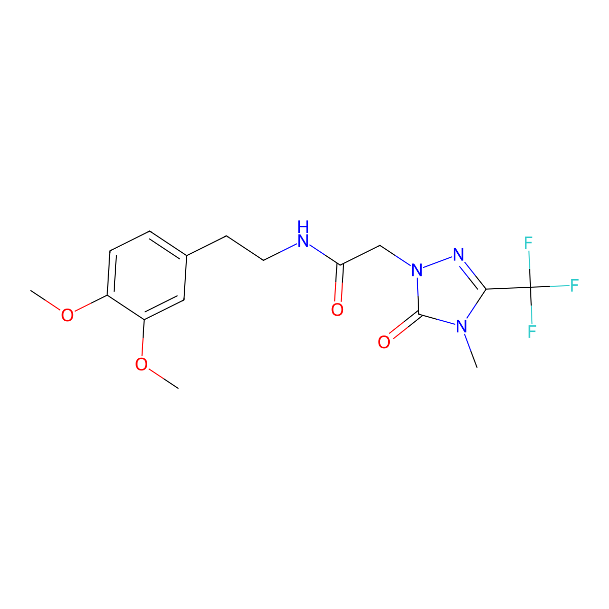 N-(3,4-dimethoxyphenethyl)-2-(4-methyl-5-oxo-3-(trifluoromethyl)-4,5-dihydro-1H-1,2,4-triazol-1-yl)acetamide molecular structure, CAS 1421444-31-6