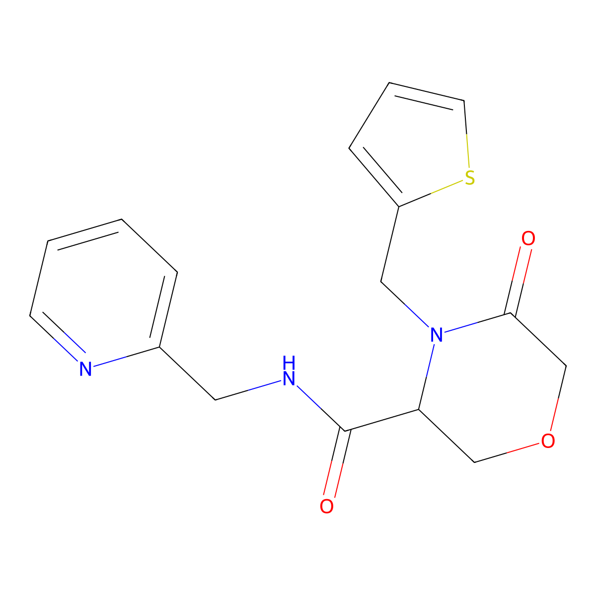 5-oxo-N-(pyridin-2-ylmethyl)-4-(thiophen-2-ylmethyl)morpholine-3-carboxamide molecular structure, CAS 1421444-40-7