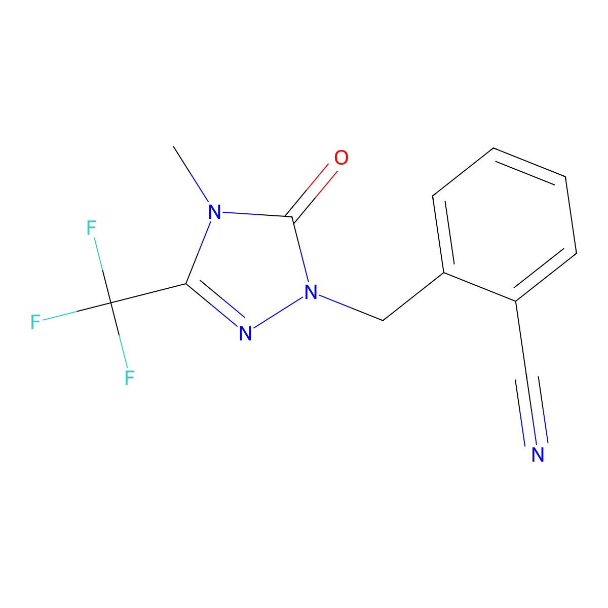 2-((4-methyl-5-oxo-3-(trifluoromethyl)-4,5-dihydro-1H-1,2,4-triazol-1-yl)methyl)benzonitrile molecular structure, CAS 1421444-41-8