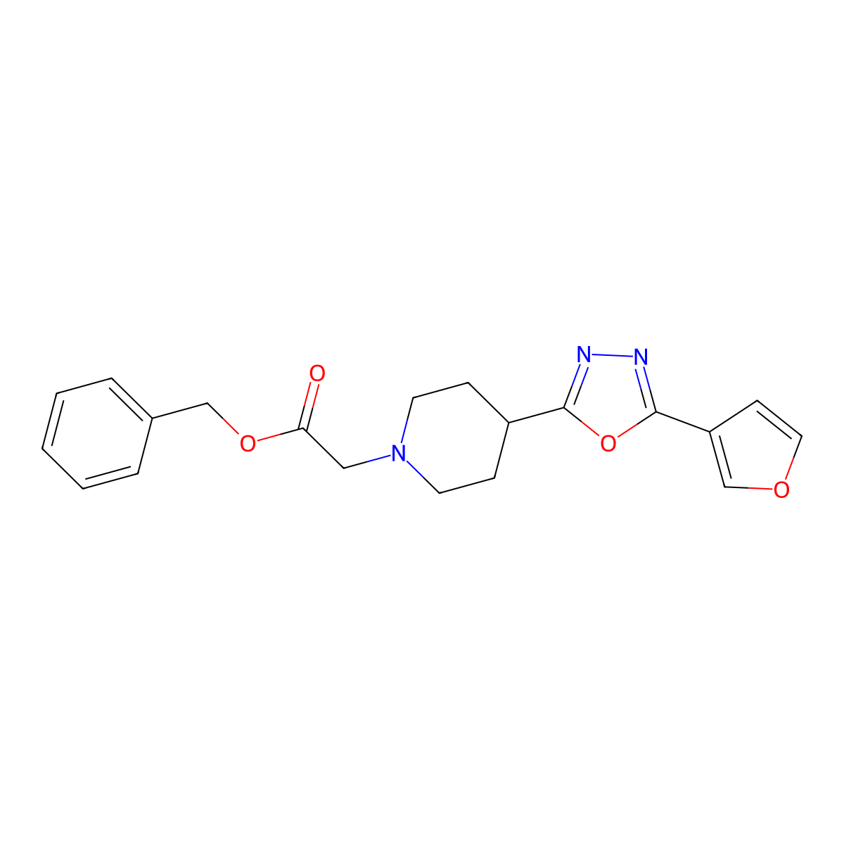 Benzyl 2-(4-(5-(furan-3-yl)-1,3,4-oxadiazol-2-yl)piperidin-1-yl)acetate molecular structure, CAS 1421444-48-5