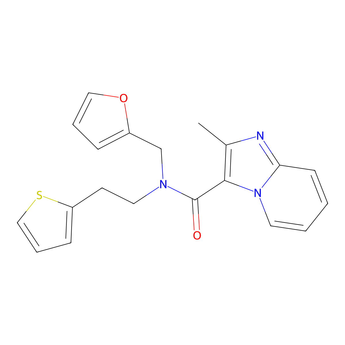 N-(furan-2-ylmethyl)-2-methyl-N-(2-(thiophen-2-yl)ethyl)imidazo[1,2-a]pyridine-3-carboxamide molecular structure, CAS 1421444-55-4