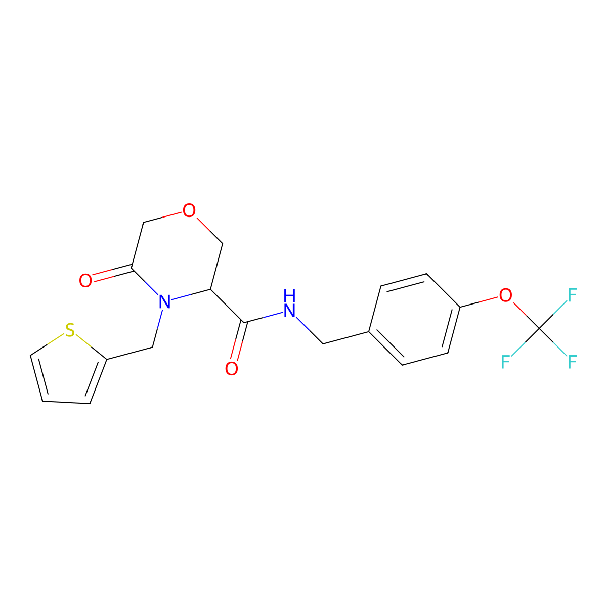 5-oxo-4-(thiophen-2-ylmethyl)-N-(4-(trifluoromethoxy)benzyl)morpholine-3-carboxamide molecular structure, CAS 1421444-63-4