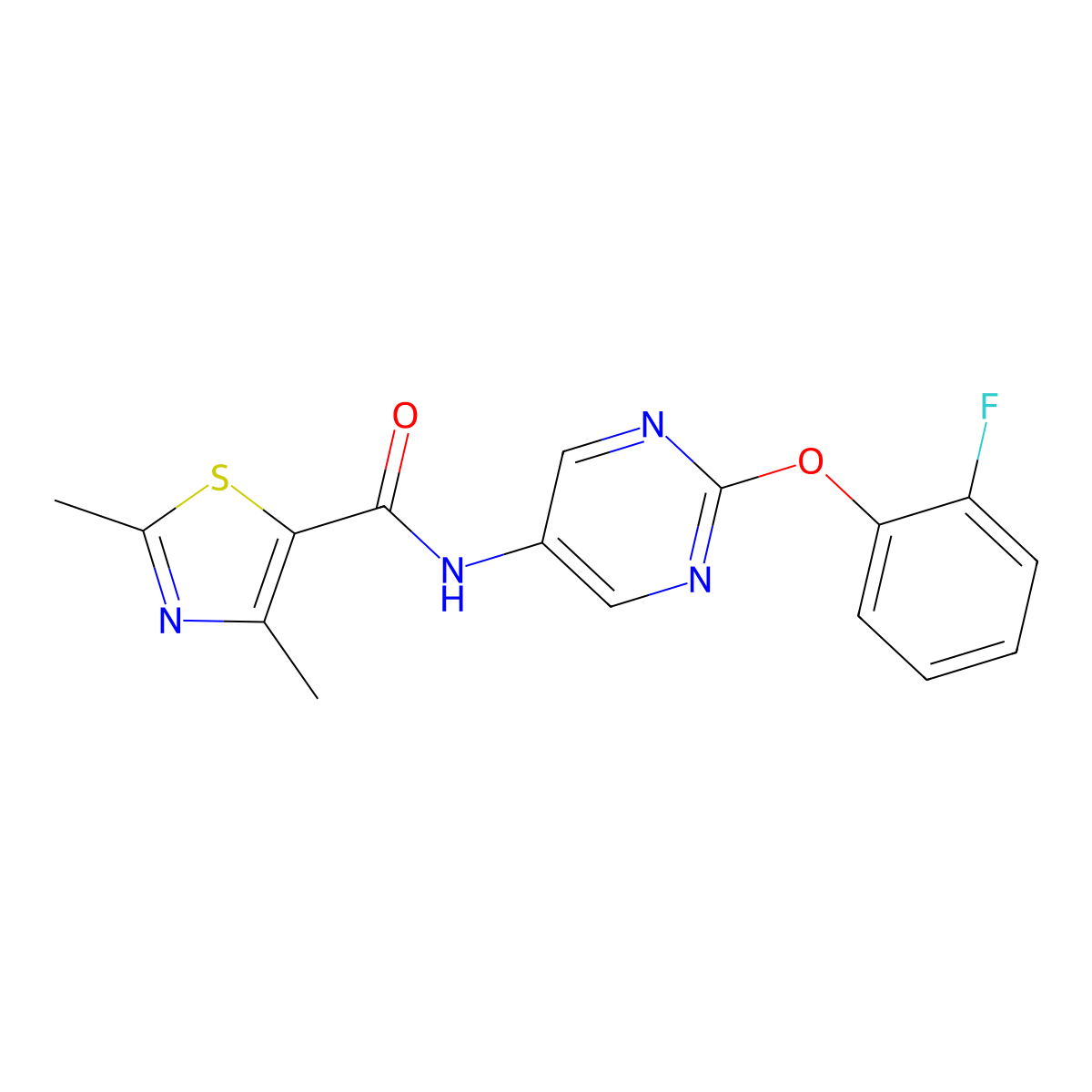 N-(2-(2-fluorophenoxy)pyrimidin-5-yl)-2,4-dimethylthiazole-5-carboxamide molecular structure, CAS 1421444-66-7