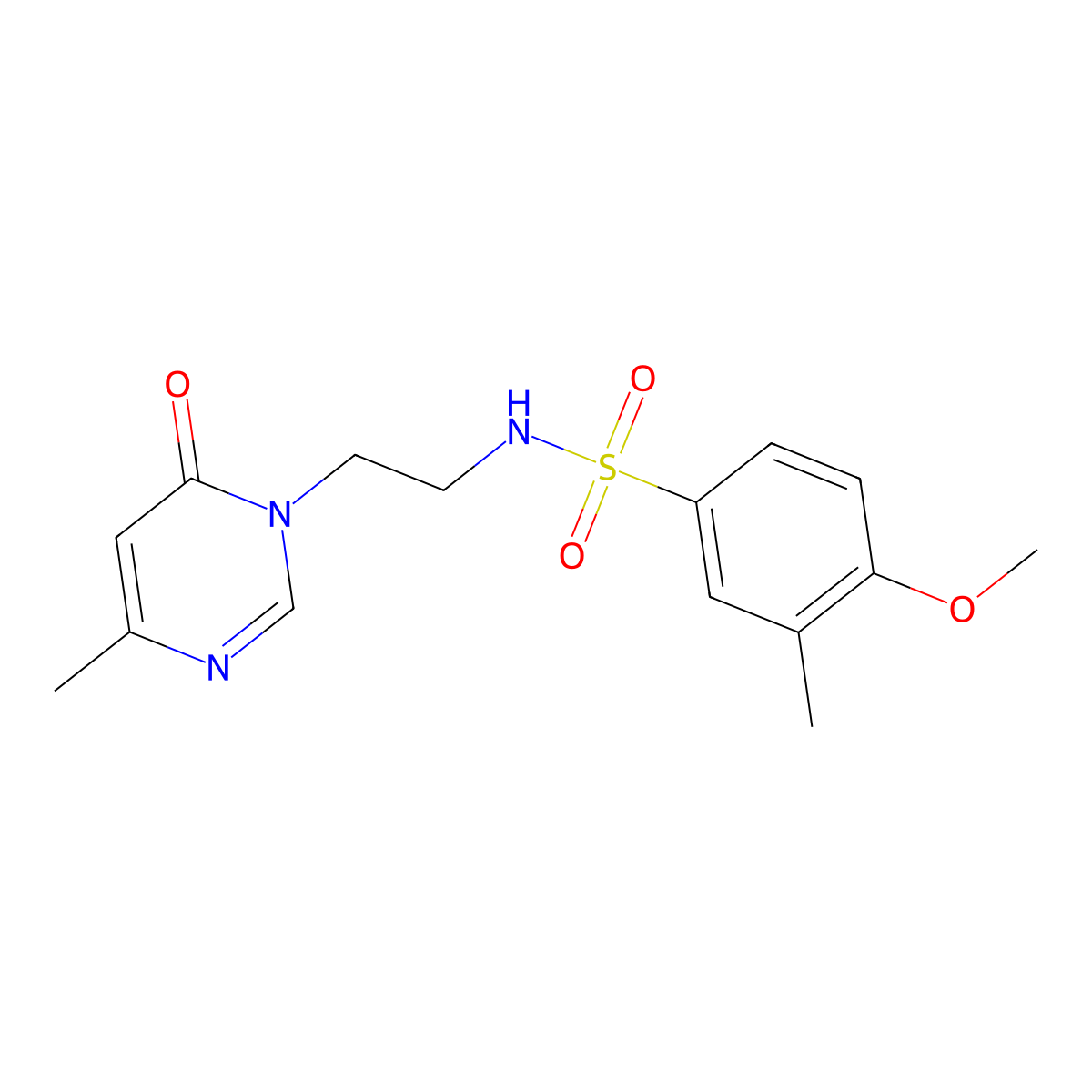 4-methoxy-3-methyl-N-(2-(4-methyl-6-oxopyrimidin-1(6H)-yl)ethyl)benzenesulfonamide molecular structure, CAS 1421444-68-9