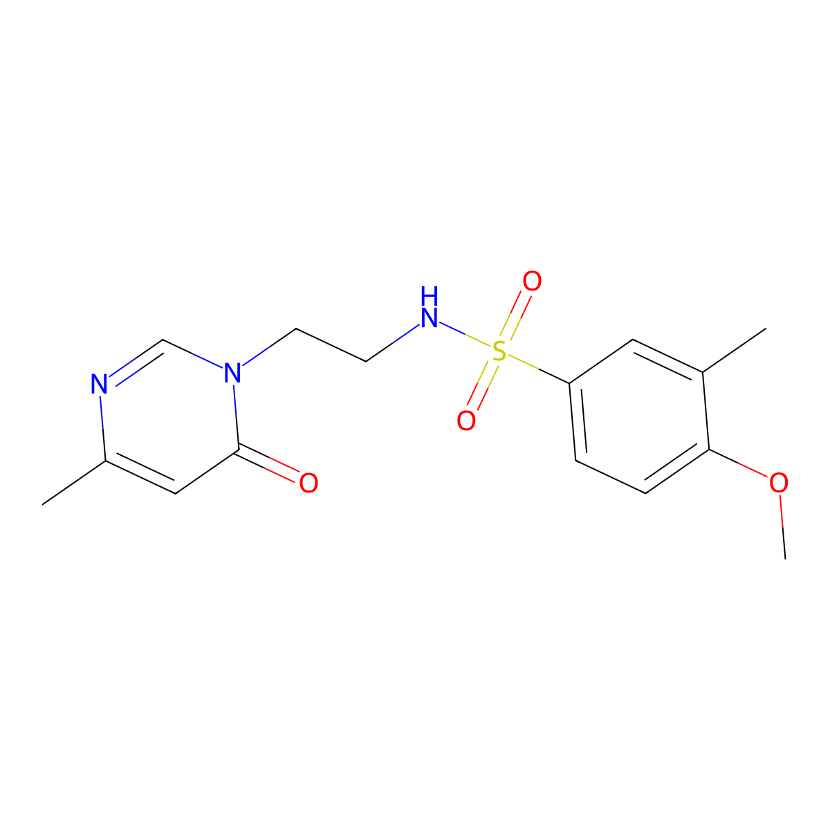 4-methoxy-3-methyl-N-(2-(4-methyl-6-oxopyrimidin-1(6H)-yl)ethyl)benzenesulfonamide molecular structure, CAS 1421444-68-9