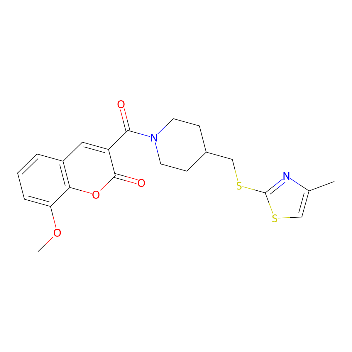8-methoxy-3-(4-(((4-methylthiazol-2-yl)thio)methyl)piperidine-1-carbonyl)-2H-chromen-2-one molecular structure, CAS 1421444-79-2