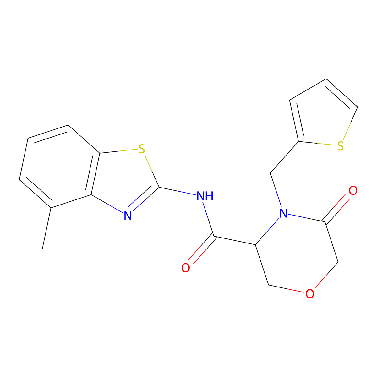 N-(4-methylbenzo[d]thiazol-2-yl)-5-oxo-4-(thiophen-2-ylmethyl)morpholine-3-carboxamide molecular structure, CAS 1421444-80-5