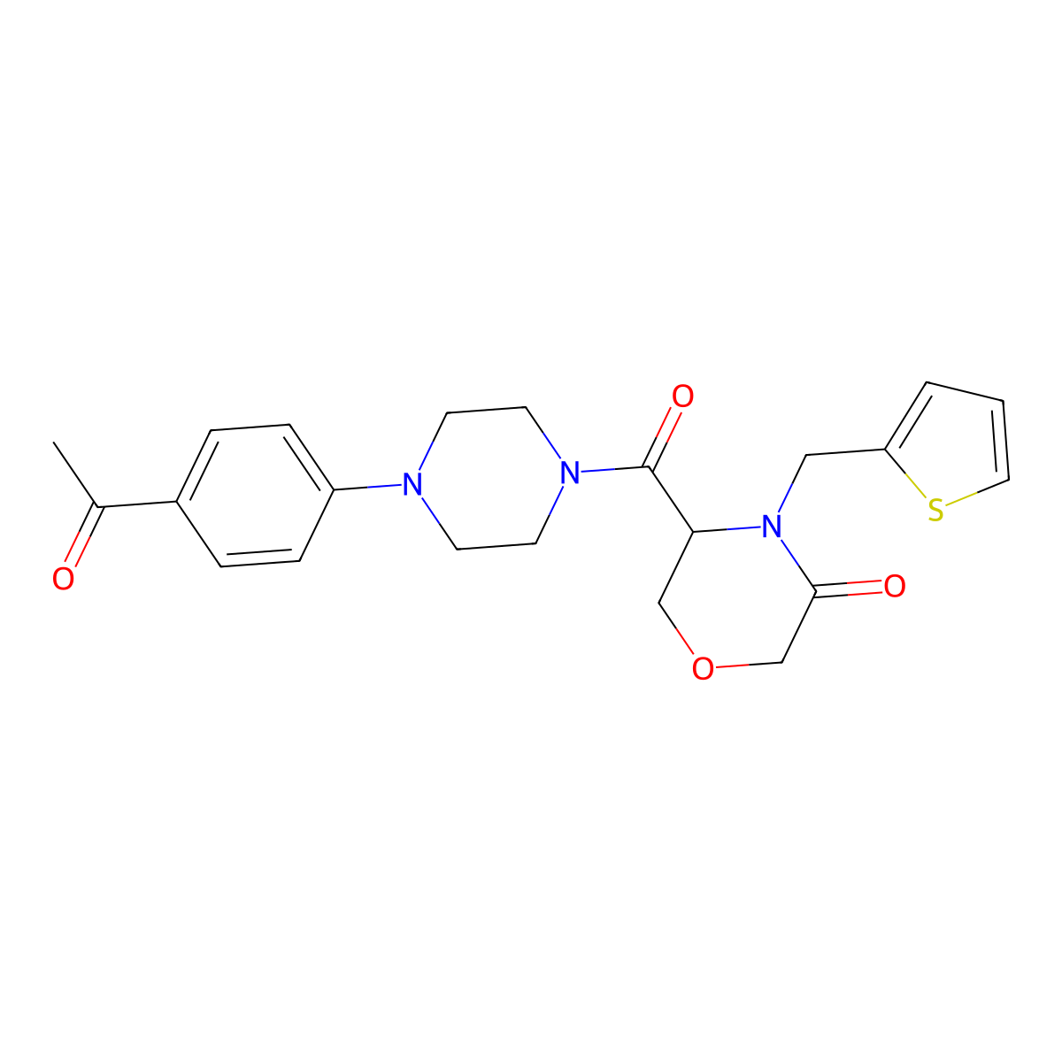 5-(4-(4-Acetylphenyl)piperazine-1-carbonyl)-4-(thiophen-2-ylmethyl)morpholin-3-one molecular structure, CAS 1421444-87-2
