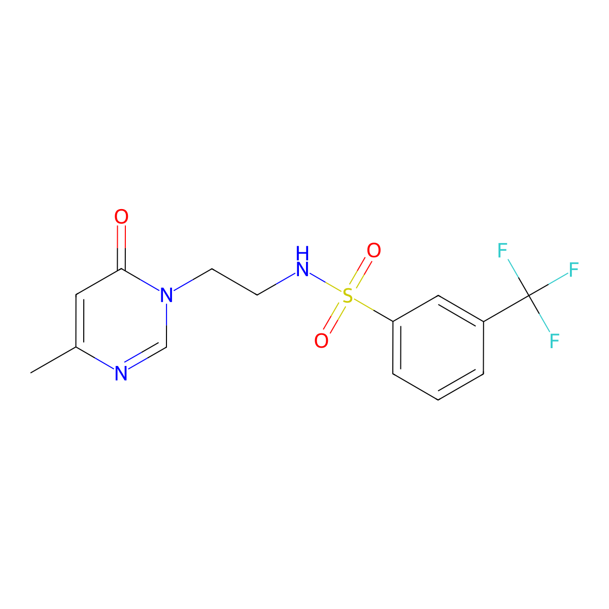 N-[2-(4-methyl-6-oxo-1,6-dihydropyrimidin-1-yl)ethyl]-3-(trifluoromethyl)benzene-1-sulfonamide molecular structure, CAS 1421444-88-3