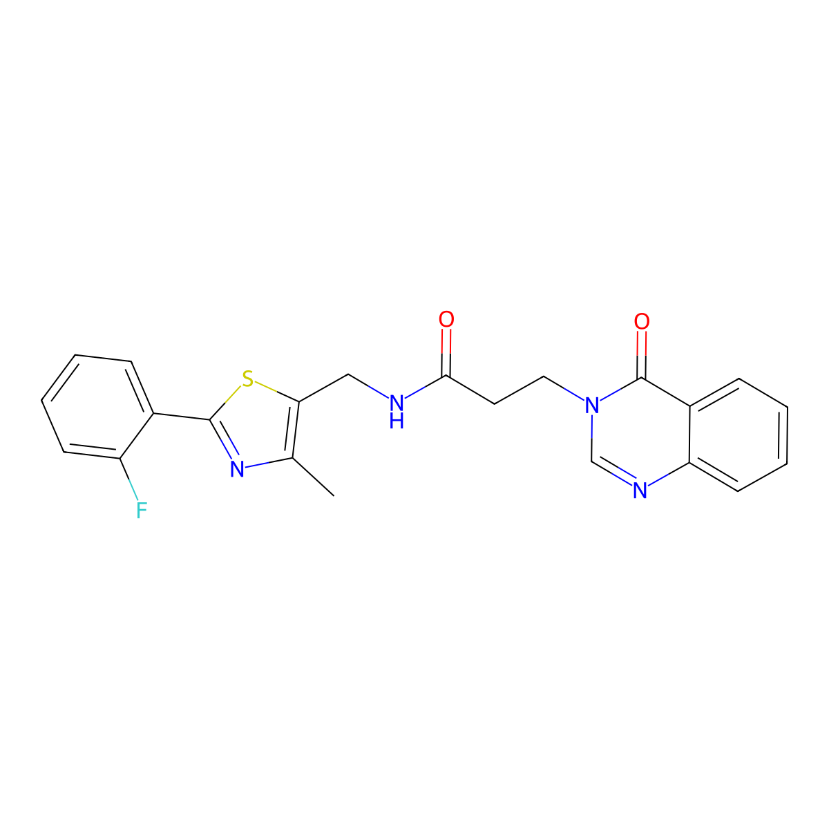 N-((2-(2-fluorophenyl)-4-methylthiazol-5-yl)methyl)-3-(4-oxoquinazolin-3(4H)-yl)propanamide molecular structure, CAS 1421444-89-4