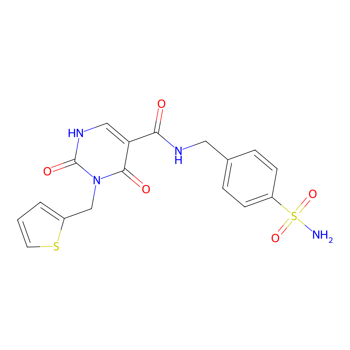 2,4-dioxo-N-(4-sulfamoylbenzyl)-3-(thiophen-2-ylmethyl)-1,2,3,4-tetrahydropyrimidine-5-carboxamide molecular structure, CAS 1421444-96-3