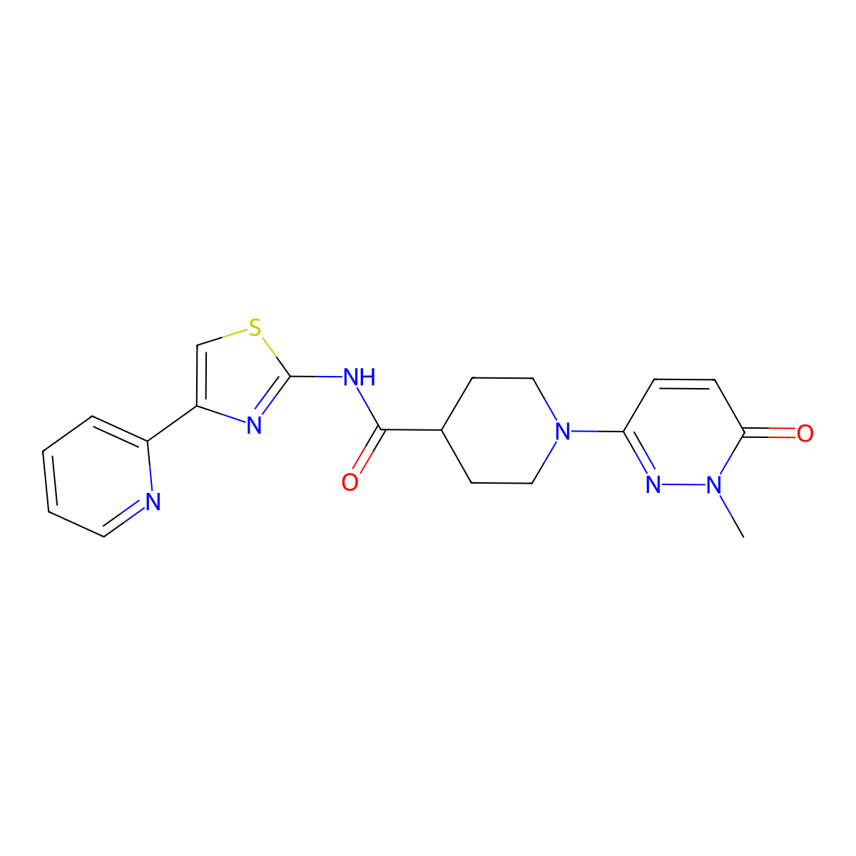 1-(1-methyl-6-oxo-1,6-dihydropyridazin-3-yl)-N-(4-(pyridin-2-yl)thiazol-2-yl)piperidine-4-carboxamide molecular structure, CAS 1421445-02-4