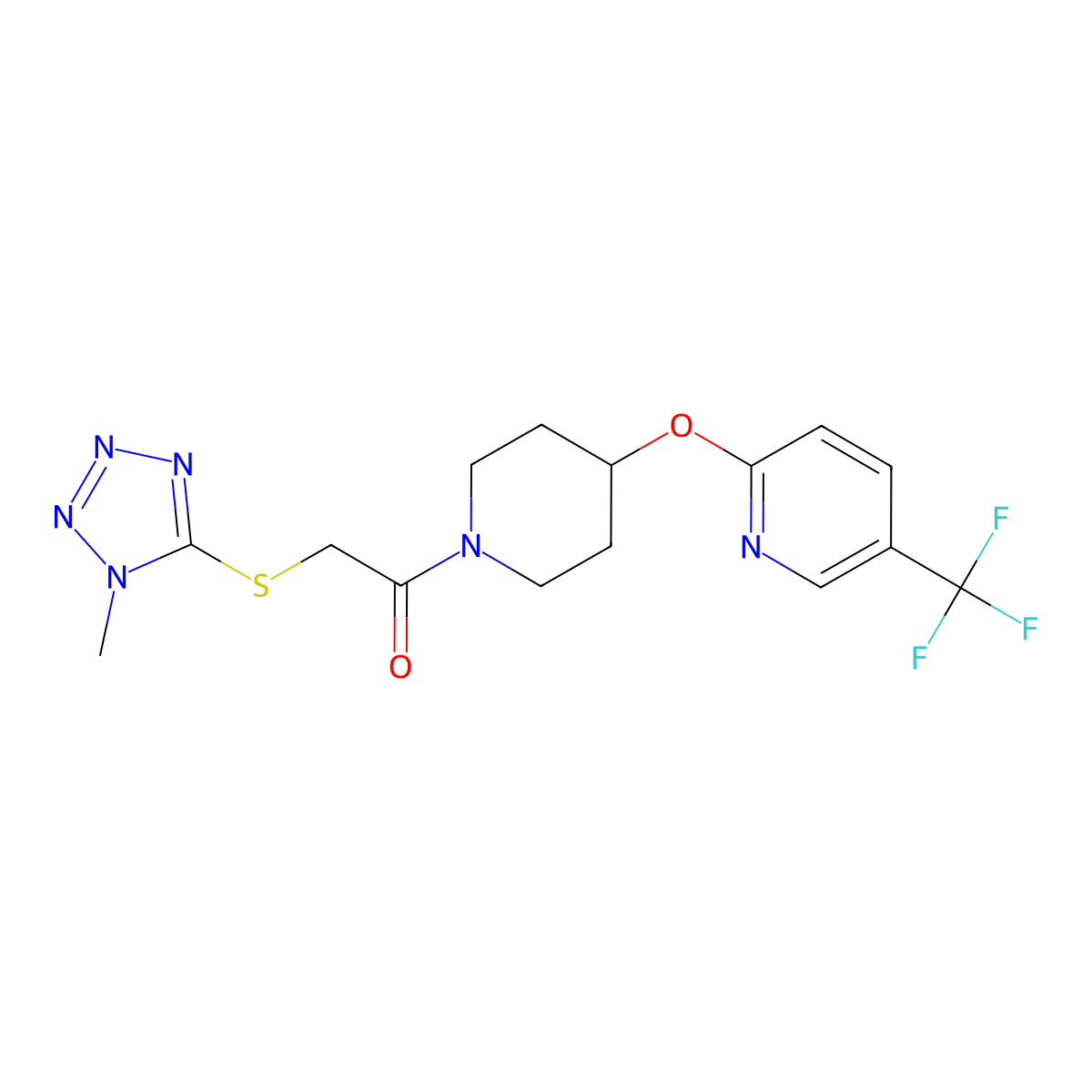 2-((1-methyl-1H-tetrazol-5-yl)thio)-1-(4-((5-(trifluoromethyl)pyridin-2-yl)oxy)piperidin-1-yl)ethanone molecular structure, CAS 1421445-03-5