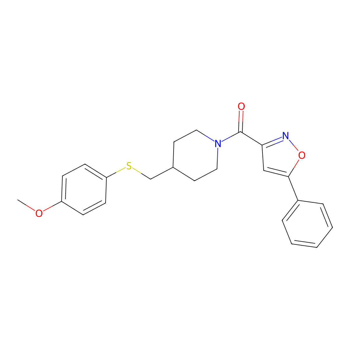(4-(((4-Methoxyphenyl)thio)methyl)piperidin-1-yl)(5-phenylisoxazol-3-yl)methanone molecular structure, CAS 1421445-04-6