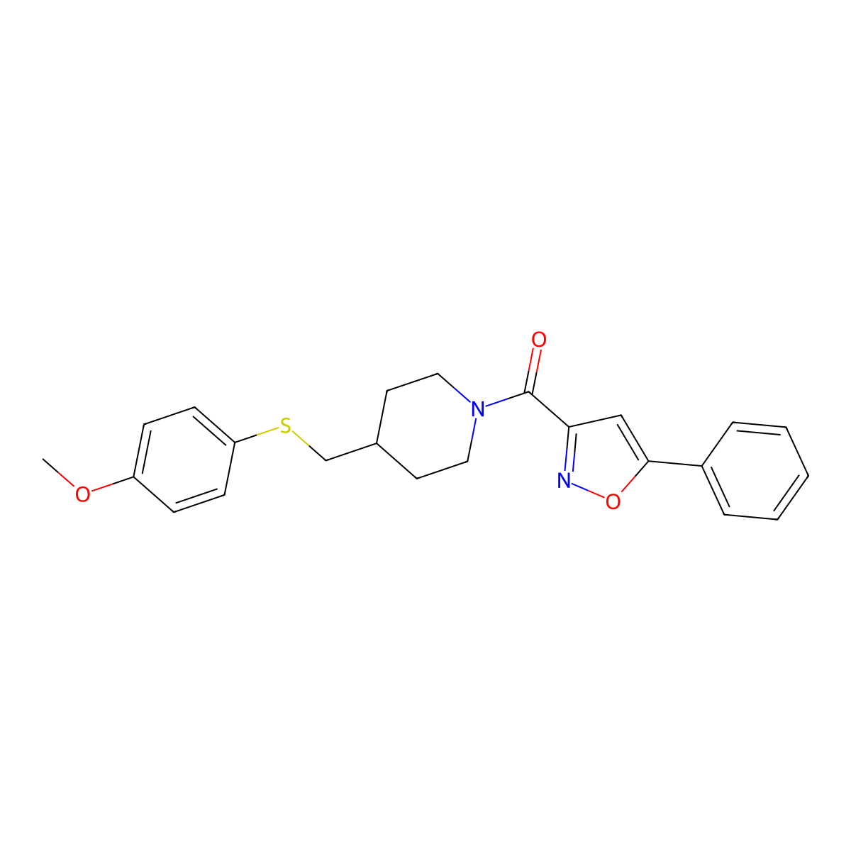 (4-(((4-Methoxyphenyl)thio)methyl)piperidin-1-yl)(5-phenylisoxazol-3-yl)methanone molecular structure, CAS 1421445-04-6