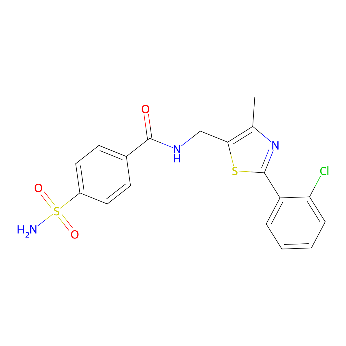 N-((2-(2-chlorophenyl)-4-methylthiazol-5-yl)methyl)-4-sulfamoylbenzamide molecular structure, CAS 1421445-05-7