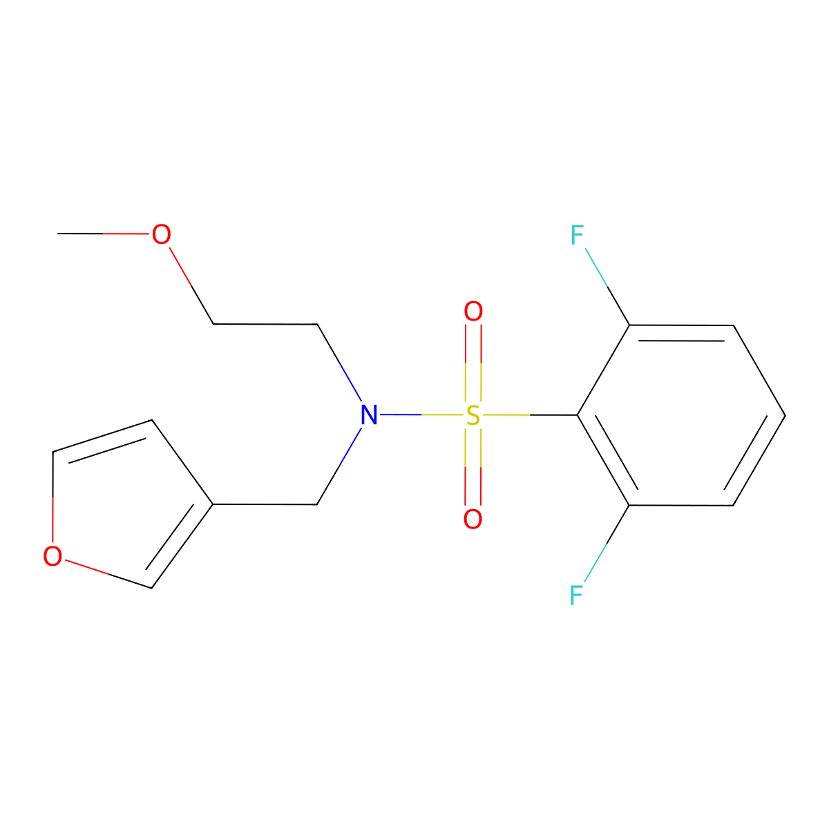 2,6-difluoro-N-(furan-3-ylmethyl)-N-(2-methoxyethyl)benzenesulfonamide molecular structure, CAS 1421445-08-0