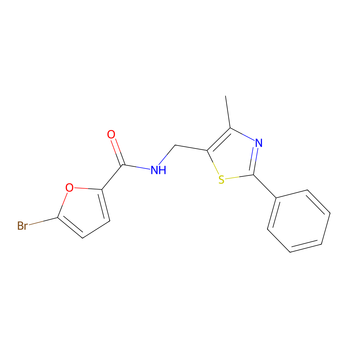 5-bromo-N-((4-methyl-2-phenylthiazol-5-yl)methyl)furan-2-carboxamide molecular structure, CAS 1421445-12-6