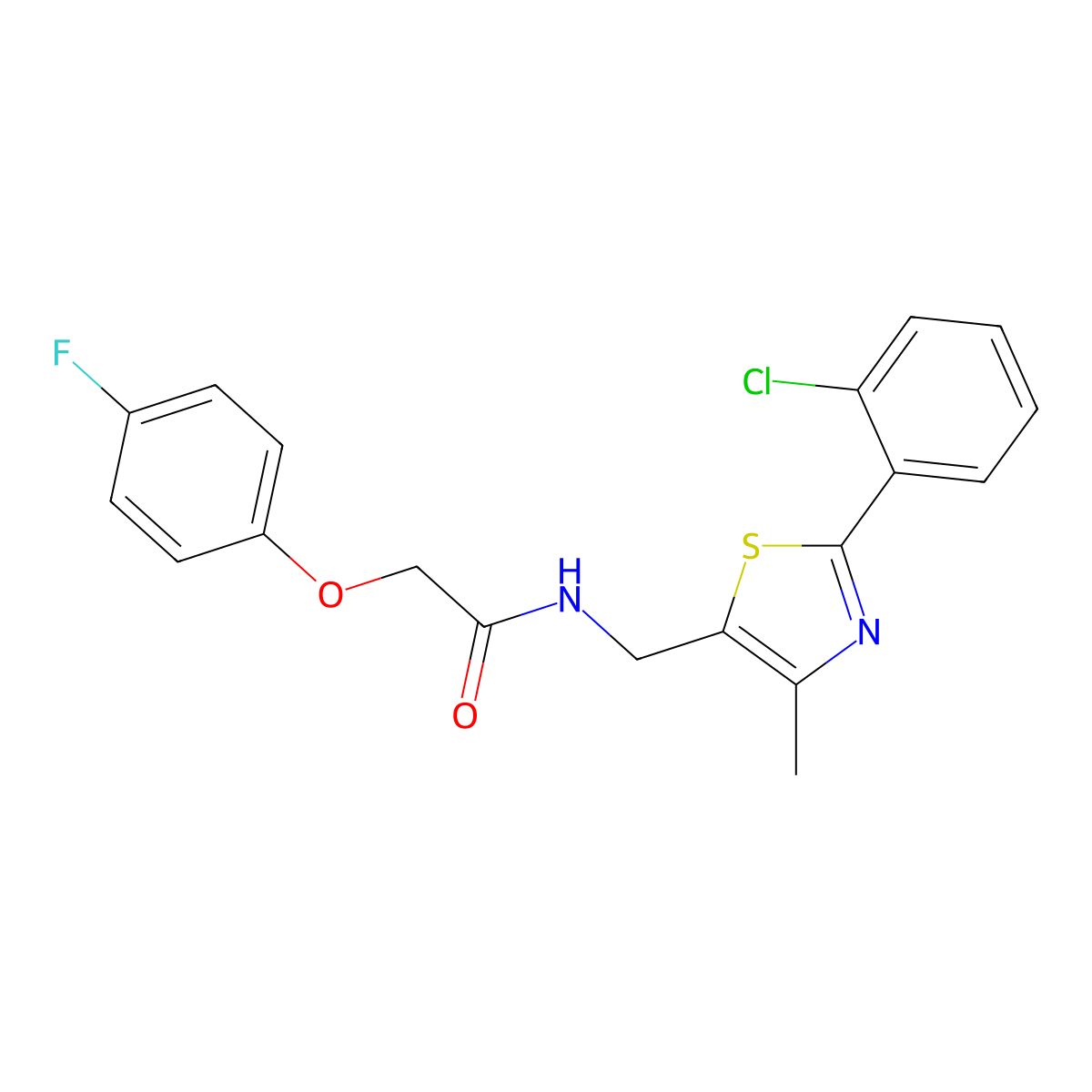 N-((2-(2-chlorophenyl)-4-methylthiazol-5-yl)methyl)-2-(4-fluorophenoxy)acetamide molecular structure, CAS 1421445-14-8