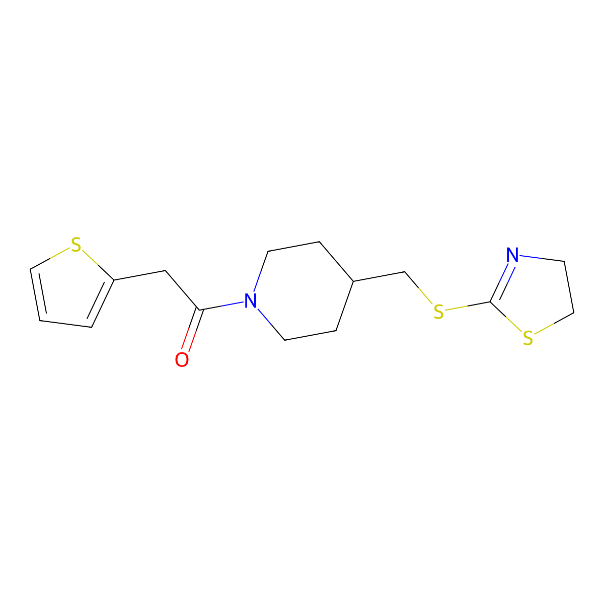 1-(4-(((4,5-Dihydrothiazol-2-yl)thio)methyl)piperidin-1-yl)-2-(thiophen-2-yl)ethanone molecular structure, CAS 1421445-16-0