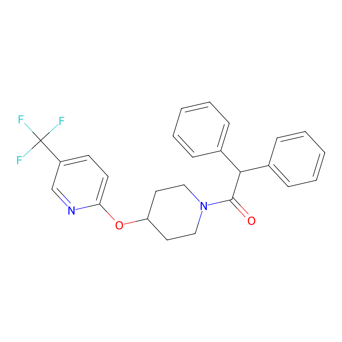 2,2-Diphenyl-1-(4-((5-(trifluoromethyl)pyridin-2-yl)oxy)piperidin-1-yl)ethanone molecular structure, CAS 1421445-17-1