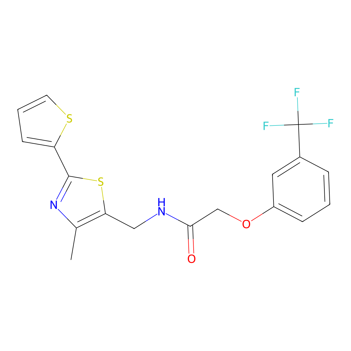N-((4-methyl-2-(thiophen-2-yl)thiazol-5-yl)methyl)-2-(3-(trifluoromethyl)phenoxy)acetamide molecular structure, CAS 1421445-20-6
