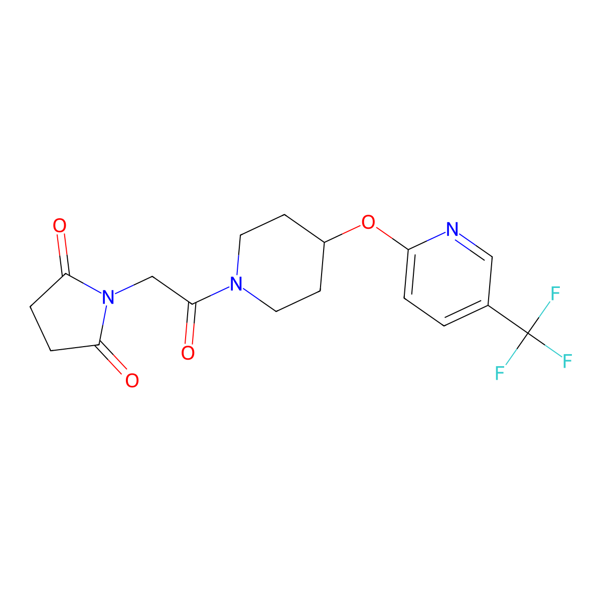 1-[2-Oxo-2-(4-{[5-(trifluoromethyl)pyridin-2-YL]oxy}piperidin-1-YL)ethyl]pyrrolidine-2,5-dione molecular structure, CAS 1421445-24-0