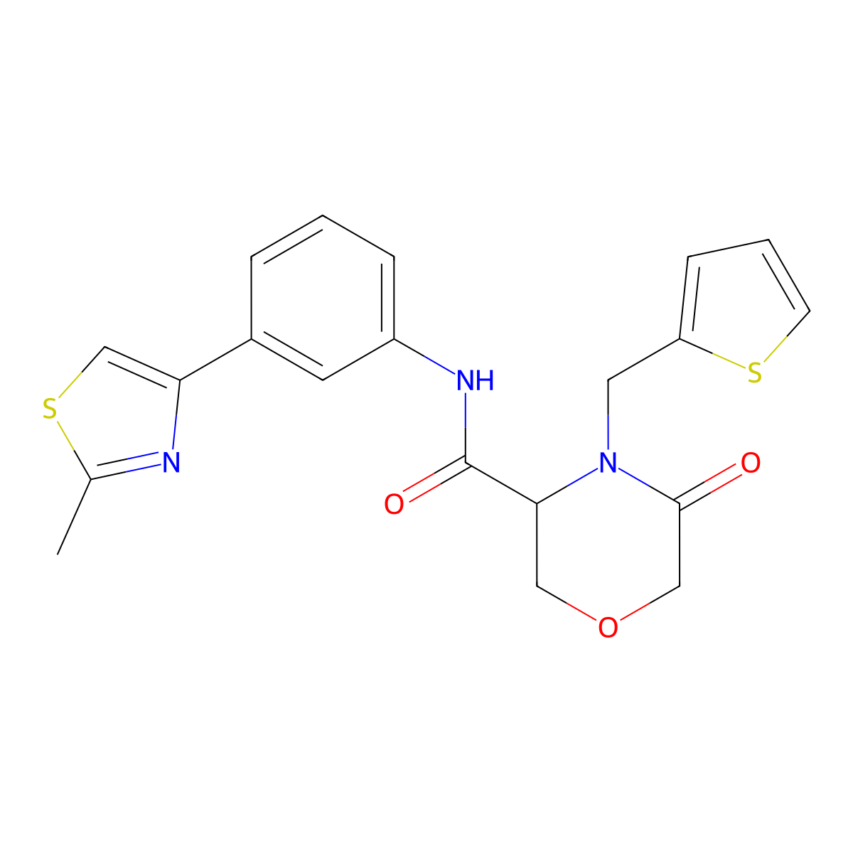 N-(3-(2-methylthiazol-4-yl)phenyl)-5-oxo-4-(thiophen-2-ylmethyl)morpholine-3-carboxamide molecular structure, CAS 1421445-26-2