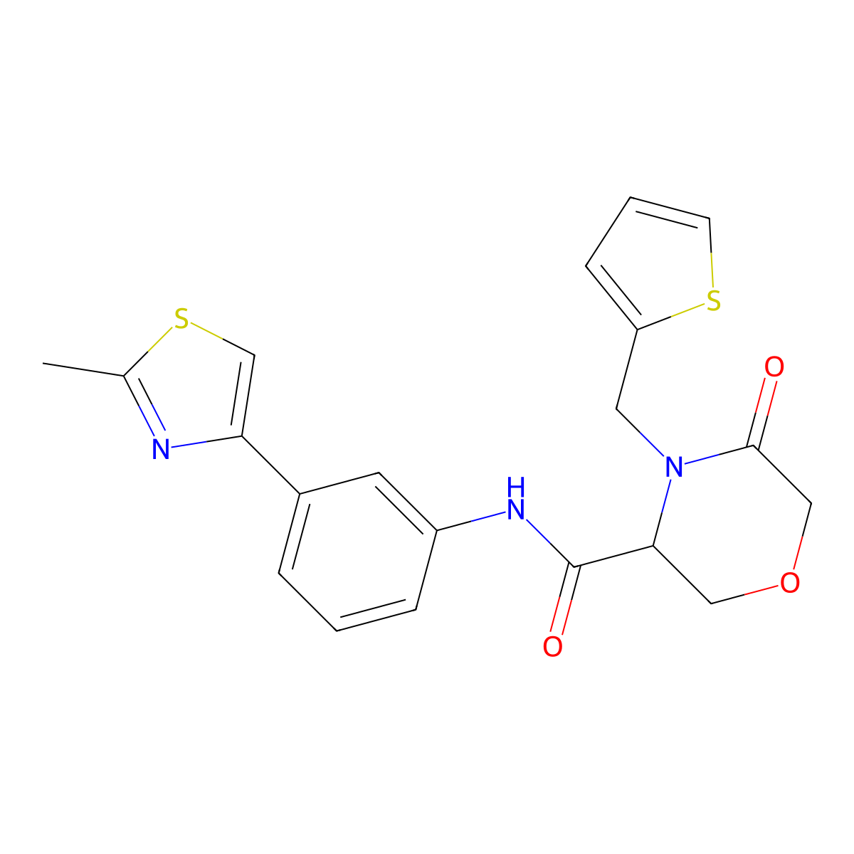 N-(3-(2-methylthiazol-4-yl)phenyl)-5-oxo-4-(thiophen-2-ylmethyl)morpholine-3-carboxamide molecular structure, CAS 1421445-26-2