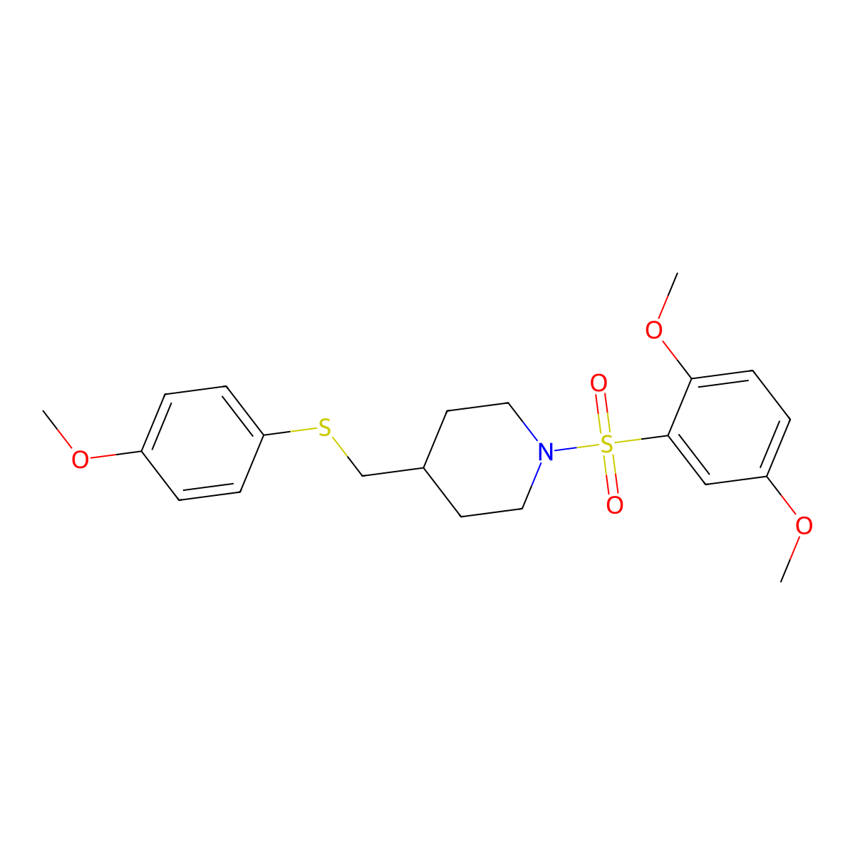 1-((2,5-Dimethoxyphenyl)sulfonyl)-4-(((4-methoxyphenyl)thio)methyl)piperidine molecular structure, CAS 1421445-33-1