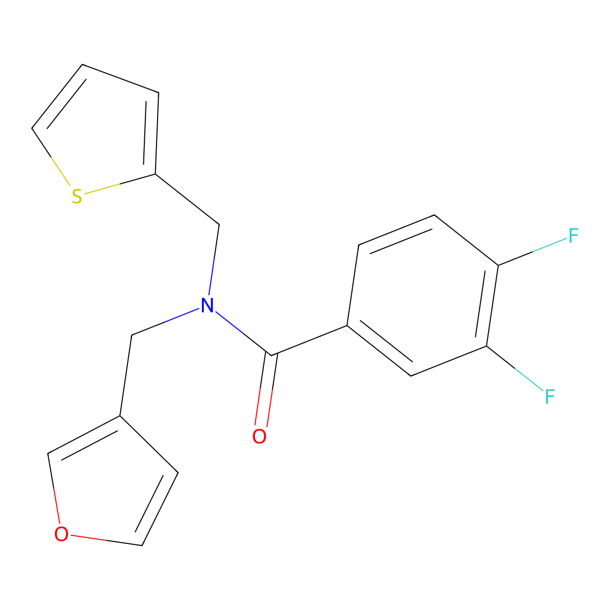 3,4-difluoro-N-(furan-3-ylmethyl)-N-(thiophen-2-ylmethyl)benzamide molecular structure, CAS 1421445-37-5